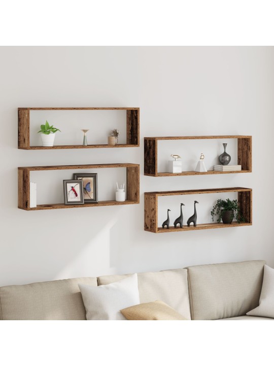 Nástěnné police 4 ks staré dřevo 80x15x26 cm kompozitní dřevo
