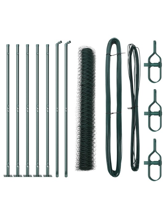 Hexagon fence green 1.2x10 m steel, fence posts with base plates 7 pcs ø32mm 68.5cm galvanised steel