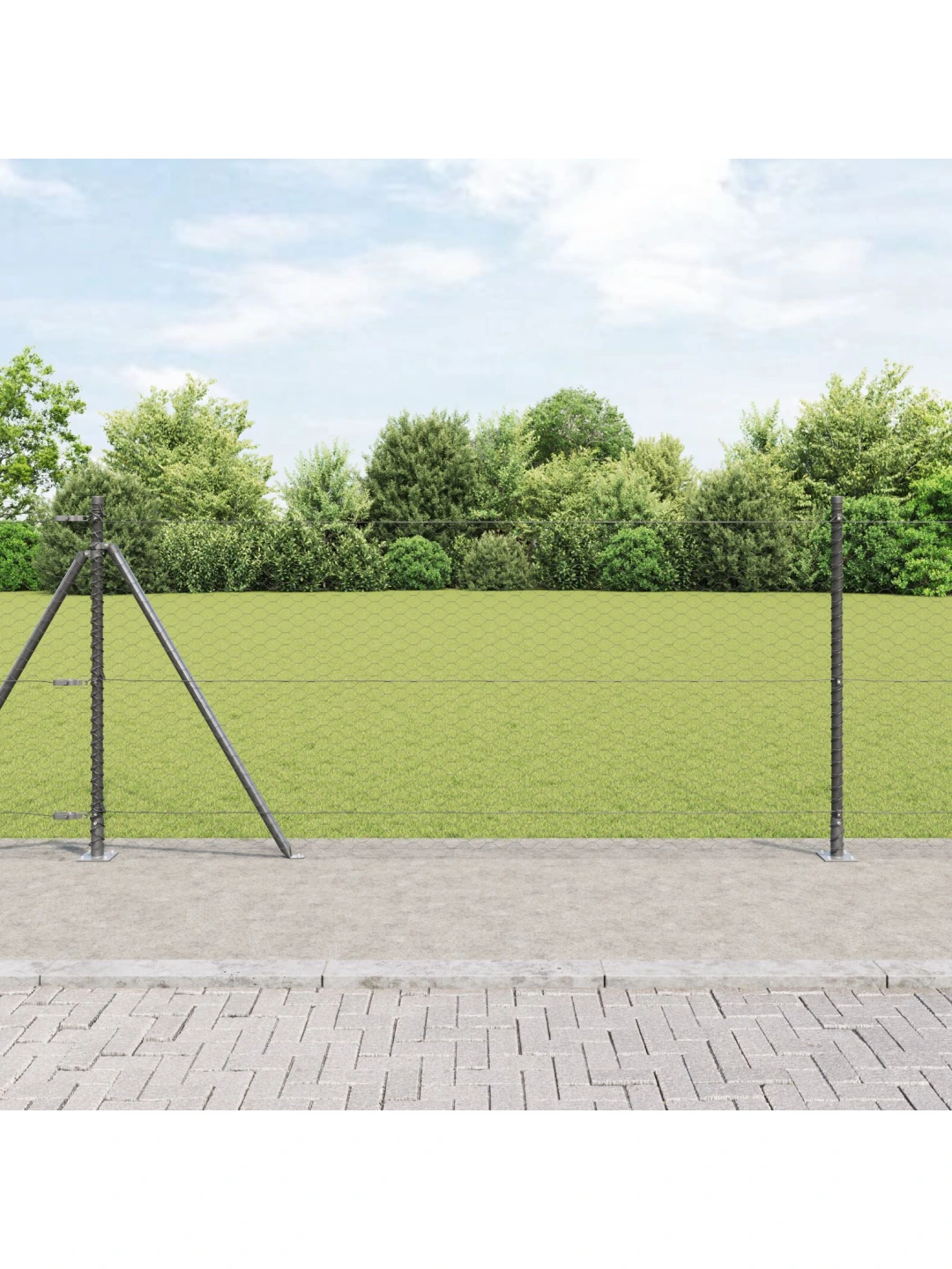 Šestiúhelníkový šedý plot 1x10 m z oceli, plotové sloupky s podstavci 7 ks ø32mm 110cm pozinkovaná ocel