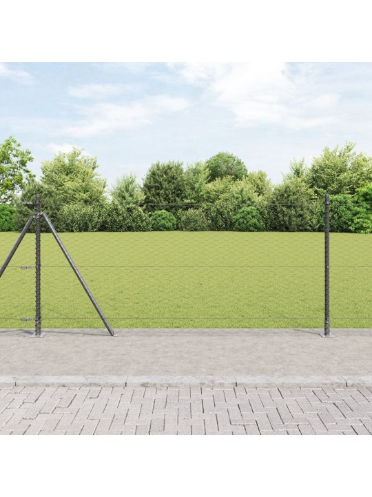 Šestiúhelníkový šedý plot 1x10 m z oceli, plotové sloupky s podstavci 7 ks ø32mm 110cm pozinkovaná ocel