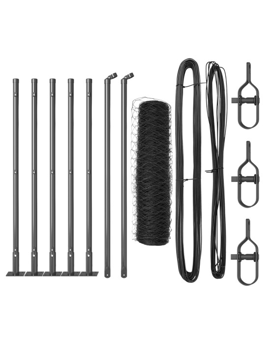 Šedý hexagonální plot 0.4x10 m ocel, plotové sloupky s základovými plechy 7 ks ø32mm 50cm galvanizovaná ocel