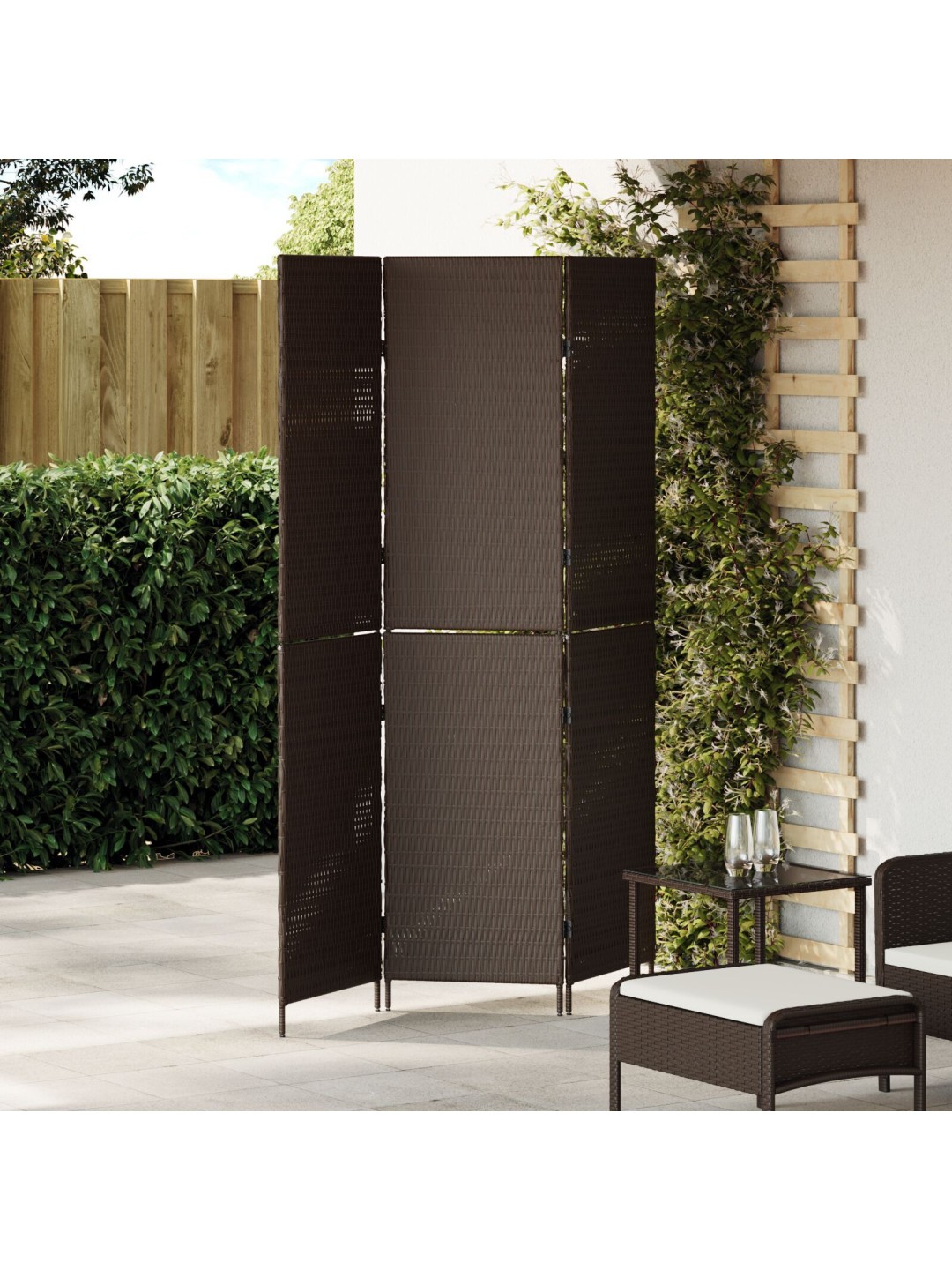 Dělící stěna 3 panely skládací hnědá 146x180 cm poly ratan