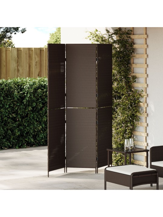 Dělící stěna 3 panely skládací hnědá 146x180 cm poly ratan