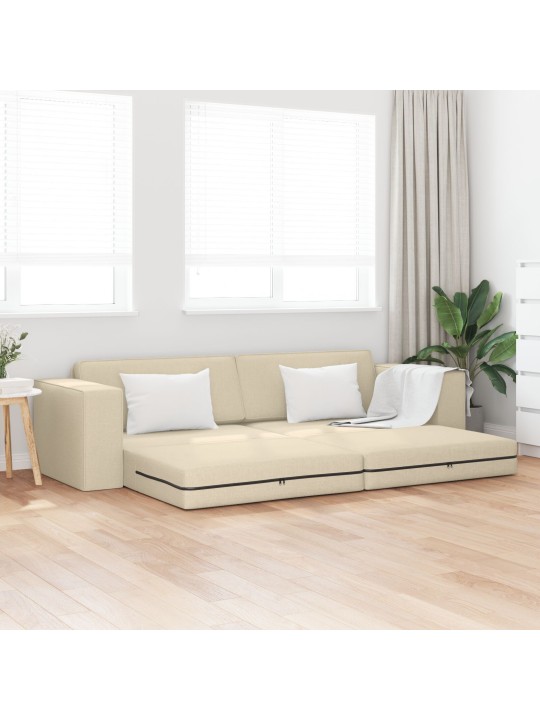 Podlahová pohovka postel 2 v 1 krémová 245x150x60.5 cm tkanina