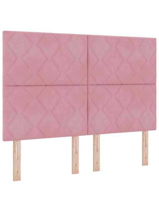 Růžové čelo postele s diamantovýma blokama 160 cm sametové
