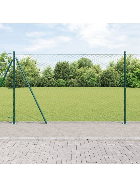 Hexagonový plot zelený 1.4x100 m ocel, plotové sloupky s podložkami 13 ks ø32mm 78.5cm pozinkovaná ocel