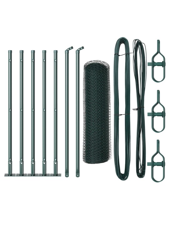 Šestiúhelníkový plot zelený 0.5x10 m ocel, plotové sloupky s podstavci 7ks ø32mm 70cm galvanizovaná ocel