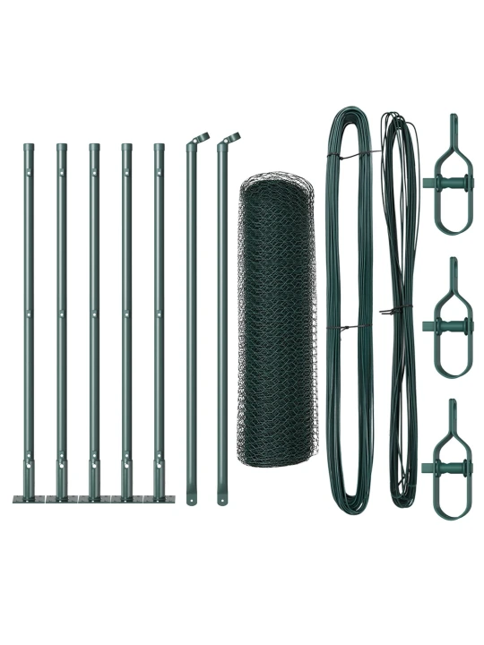 Šestiúhelníkový plot zelený 0.5x10 m ocel, plotové sloupky s podstavci 7ks ø32mm 70cm galvanizovaná ocel