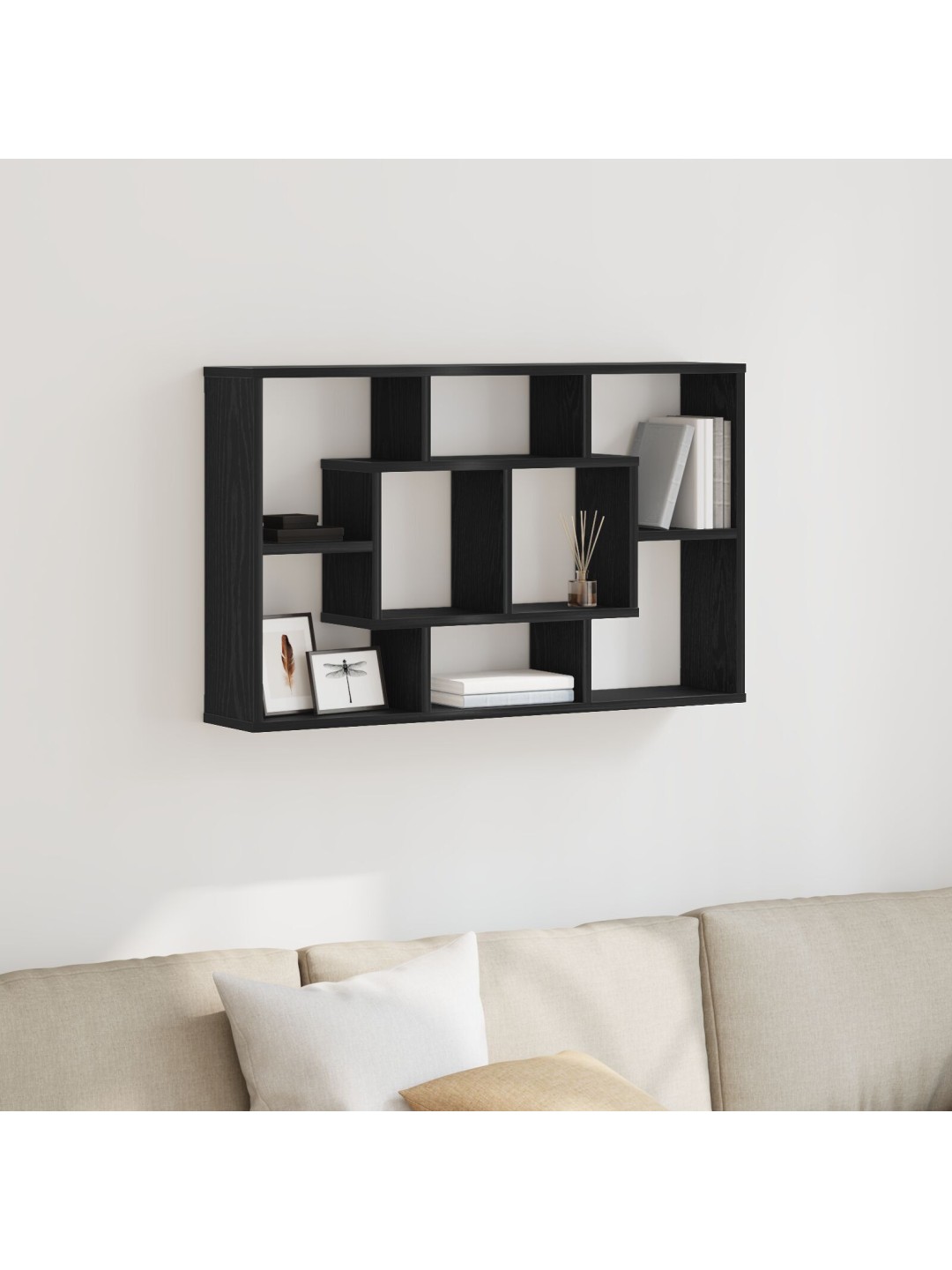 Nástěnná police - černý dub, 85 x 16 x 52,5 cm, vyrobeno z inženýrského dřeva