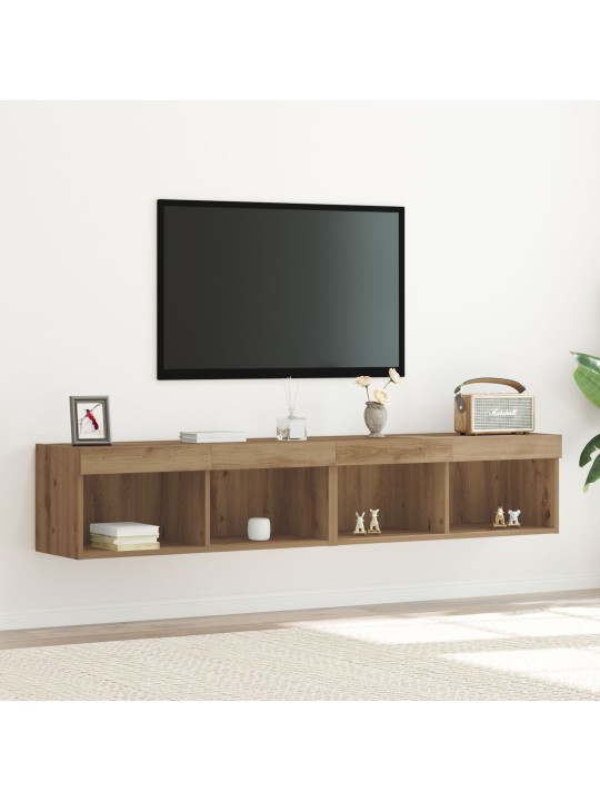 Tv nástěnné skříně s led osvětlením 2 ks artisan dub 80x30x30 cm