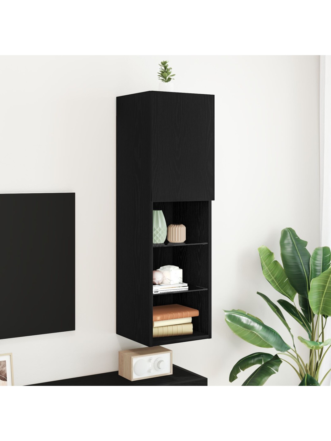 Led tv skříň černý dub 30,5x30x102 cm z umělého dřeva