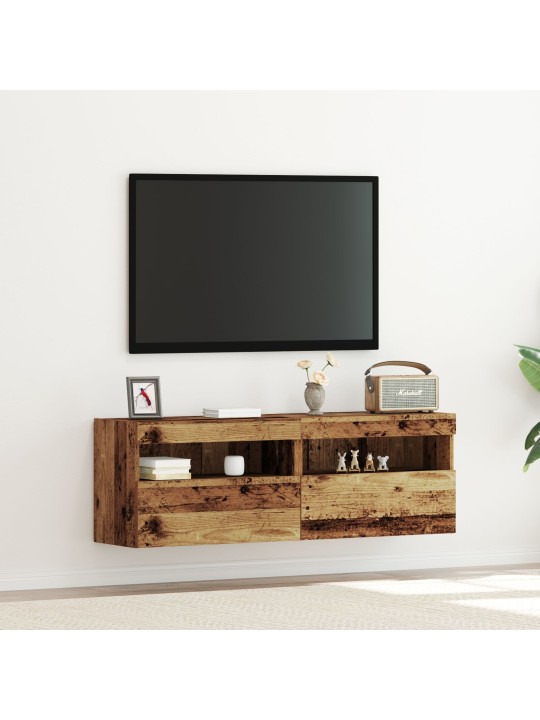Tv stěnové skříně s led světly 2 ks staré dřevo 60x30x40 cm