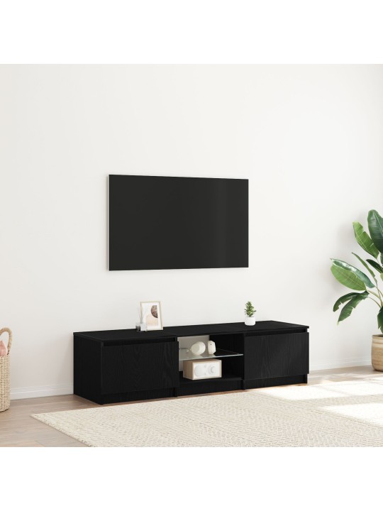 Tv skříň s led světly, černý dub, 140x40x35,5 cm, z inženýrského dřeva