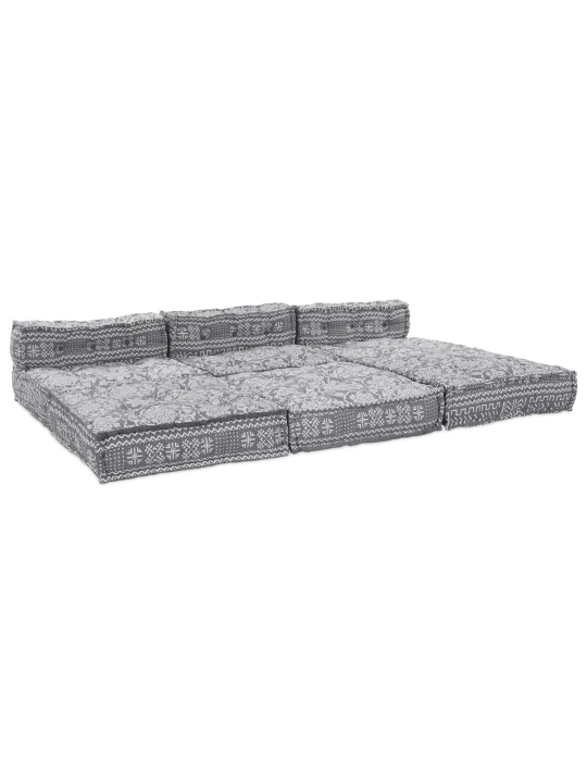 4-místný modulární sofa pouf přestavitelná světle šedá látka