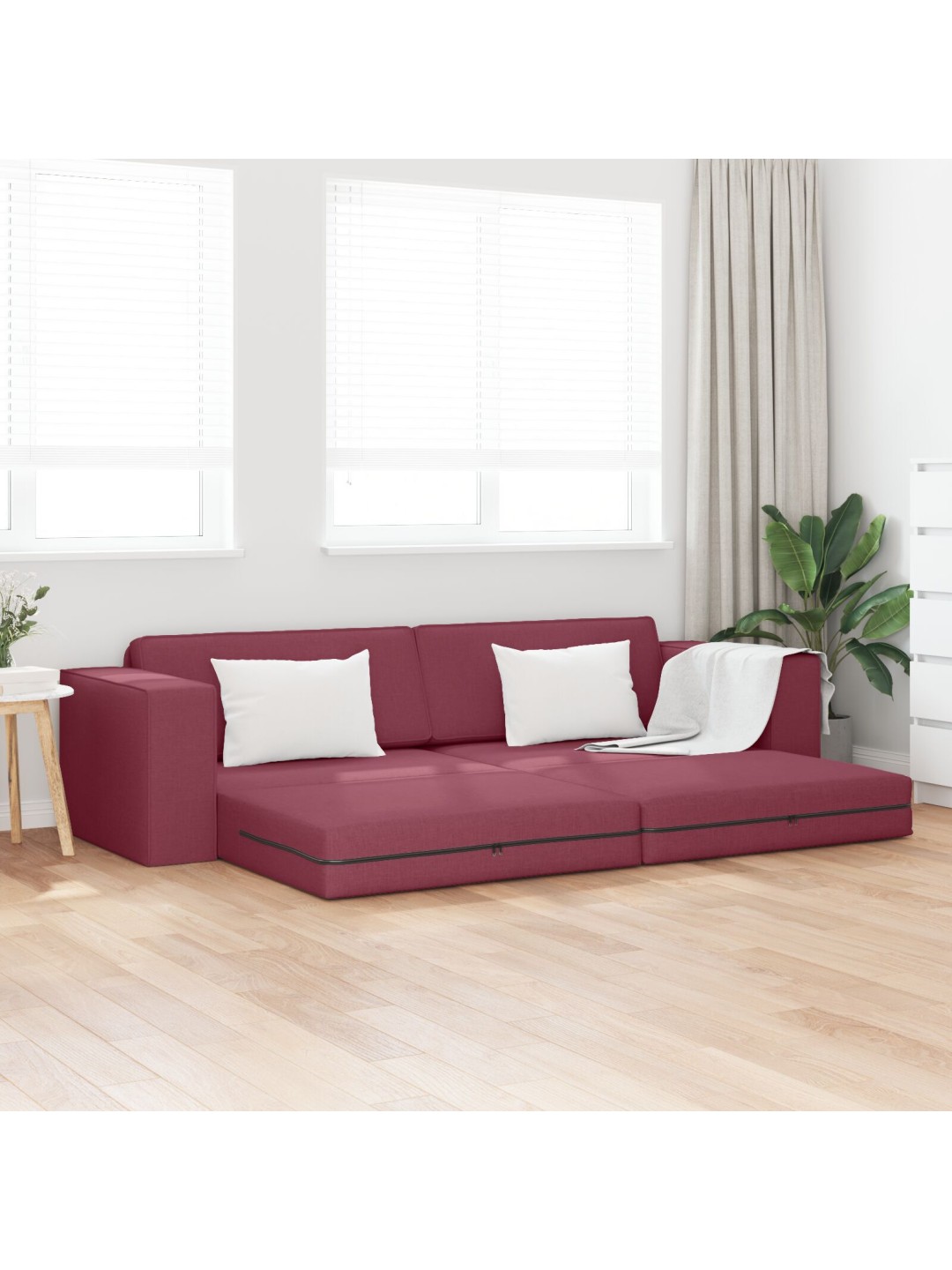 Podlahová pohovka postel 2 v 1 vínově červená 245x150x60.5 cm tkanina