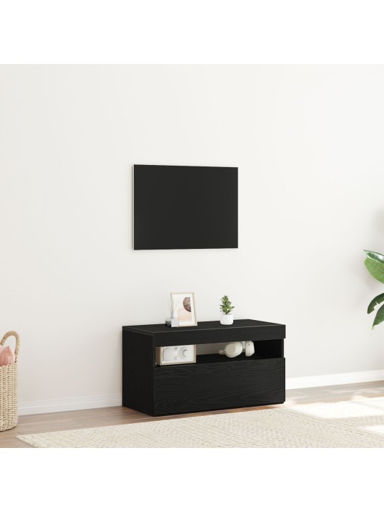 Tv skříň s led osvětlením, černý dub, 75x35x40 cm, konstrukční dřevo
