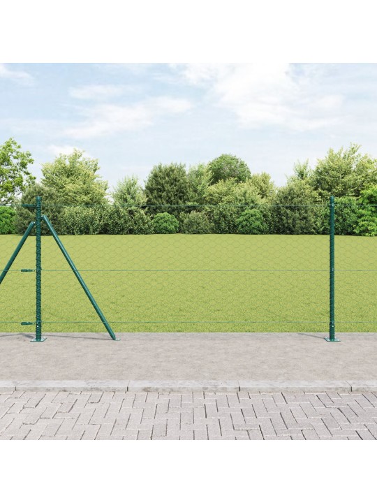 Hexagonální plot zelený 1x50 m ocel, plotové sloupky s základovými deskami 13 ks ø32mm 110cm pozinkovaná ocel