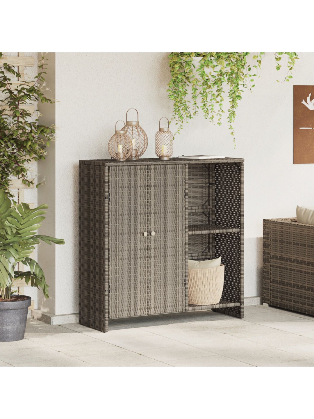 Úložná skříň šedá 100x36x102 cm ratan