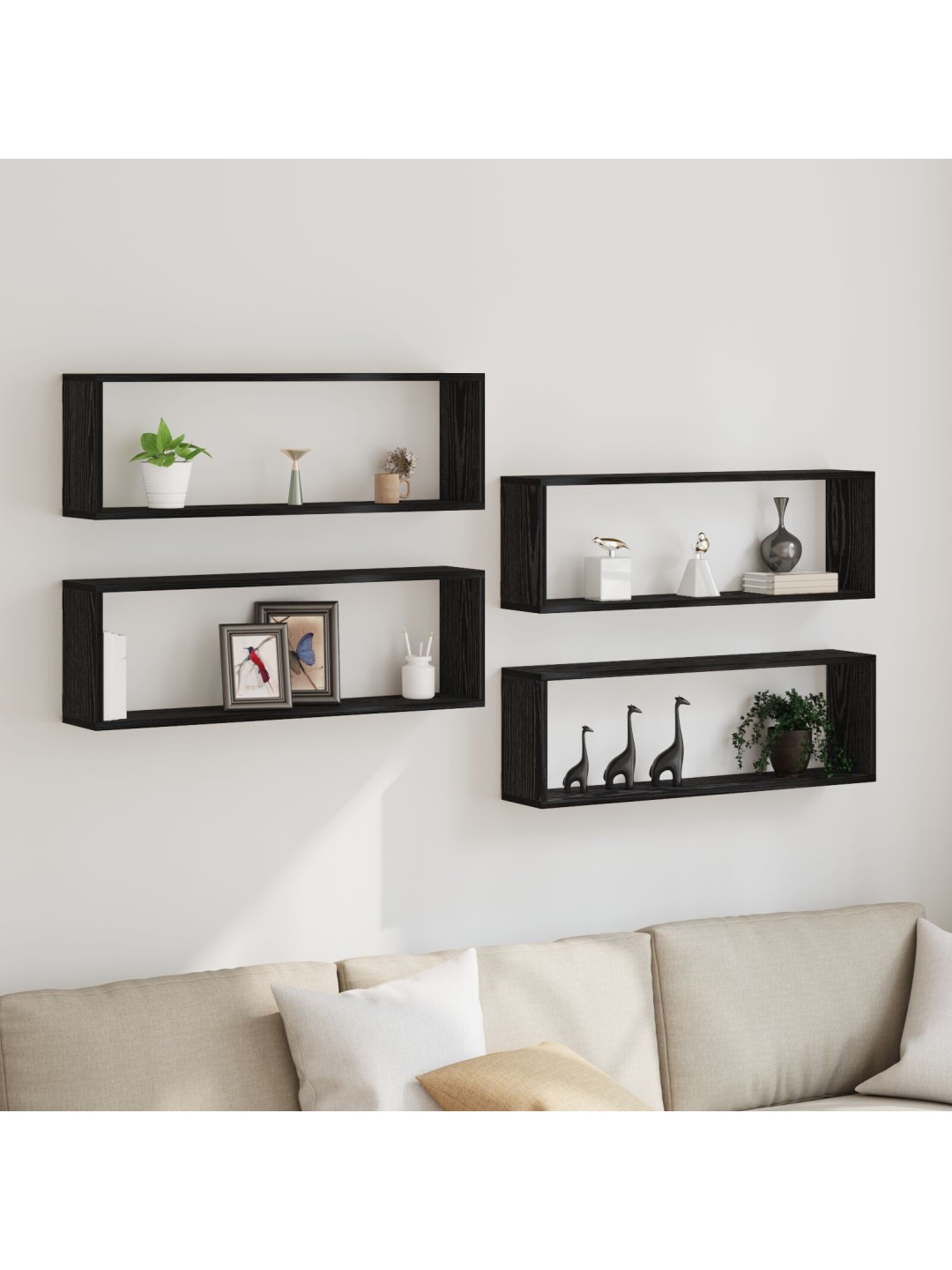 Nástěnné police 4 ks černý dub 80x15x26 cm kompozitní dřevo