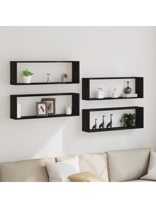 Nástěnné police 4 ks černý dub 80x15x26 cm kompozitní dřevo