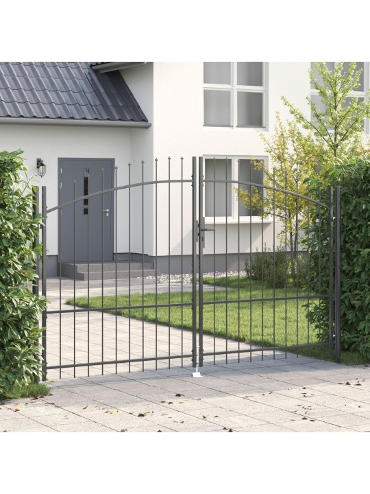 Zahradní brána s vrcholem kopí dual swing šedá 175x300 cm ocel