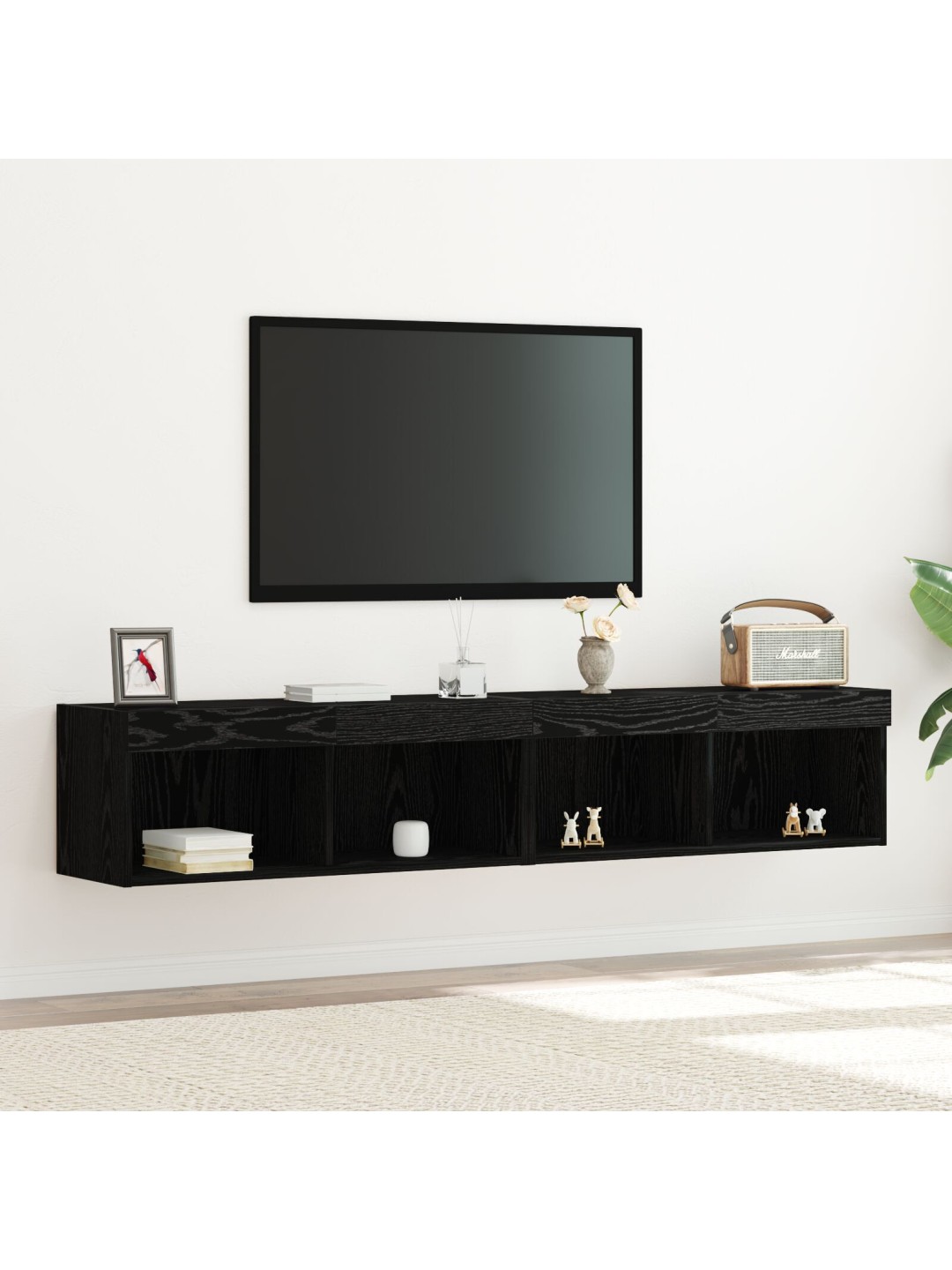 Nástěnné skříňky na tv s led osvětlením 2 ks černý dub 80x30x30 cm