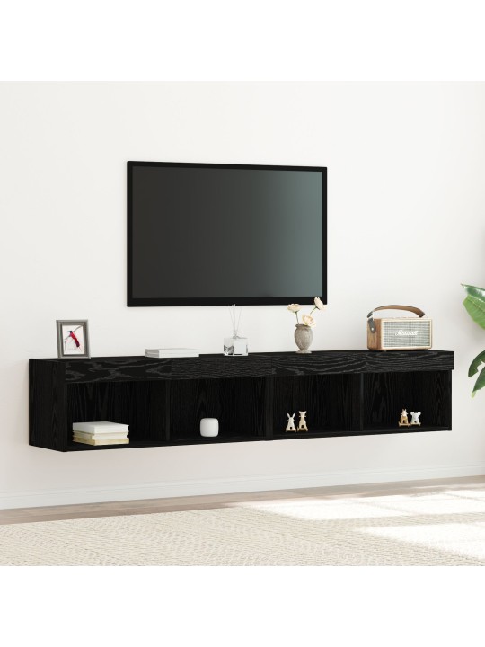 Nástěnné skříňky na tv s led osvětlením 2 ks černý dub 80x30x30 cm