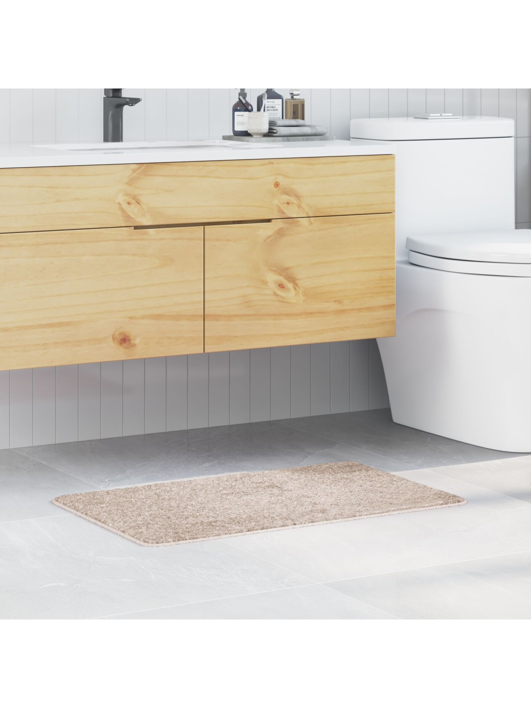 Koupelnová předložka obdélníková krémová 50x80 cm z polypropylenu protiskluzová