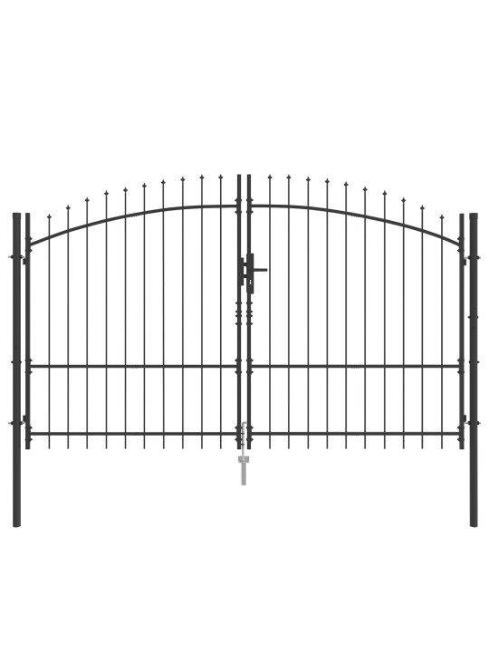 Zahradní brána s vrcholem kopí dual swing šedá 175x300 cm ocel