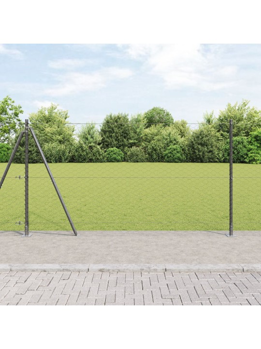 Šestiúhelníkový plot šedý 1.2x50 m ocel, plotové sloupky s podložkami 13 ks ø32mm 68.5cm z pozinkované oceli