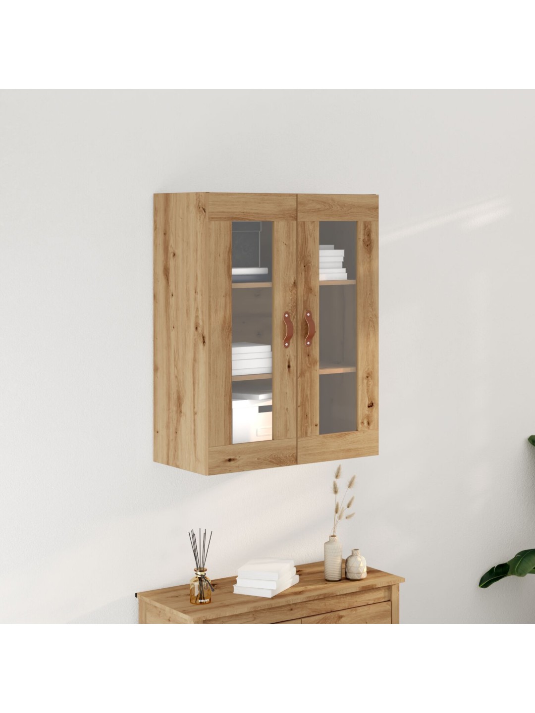 Skříňka s prosklenými dveřmi na zeď artisan oak 69,5x34x90 cm