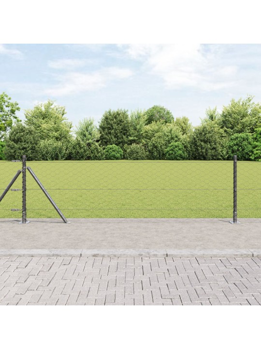 Šedý hexagonální plot 0.6x10 m z oceli, plotové sloupy s podstavci 7 ks ø32mm 70cm pozinkovaná ocel