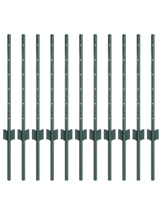 Plotové sloupky 11 ks u-kanál zelené 60 cm ocel