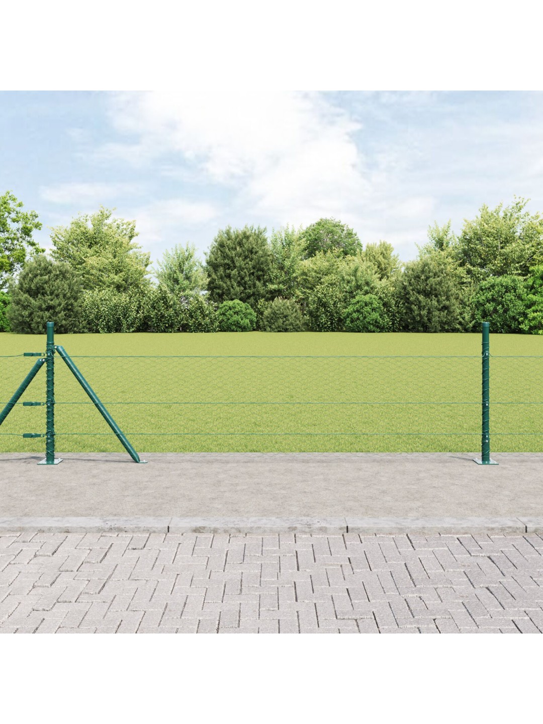 Hexagonální plot zelený 0.5x10 m ocel, plotové sloupky se základovými deskami 7 ks ø32mm 70cm pozinkovaná ocel