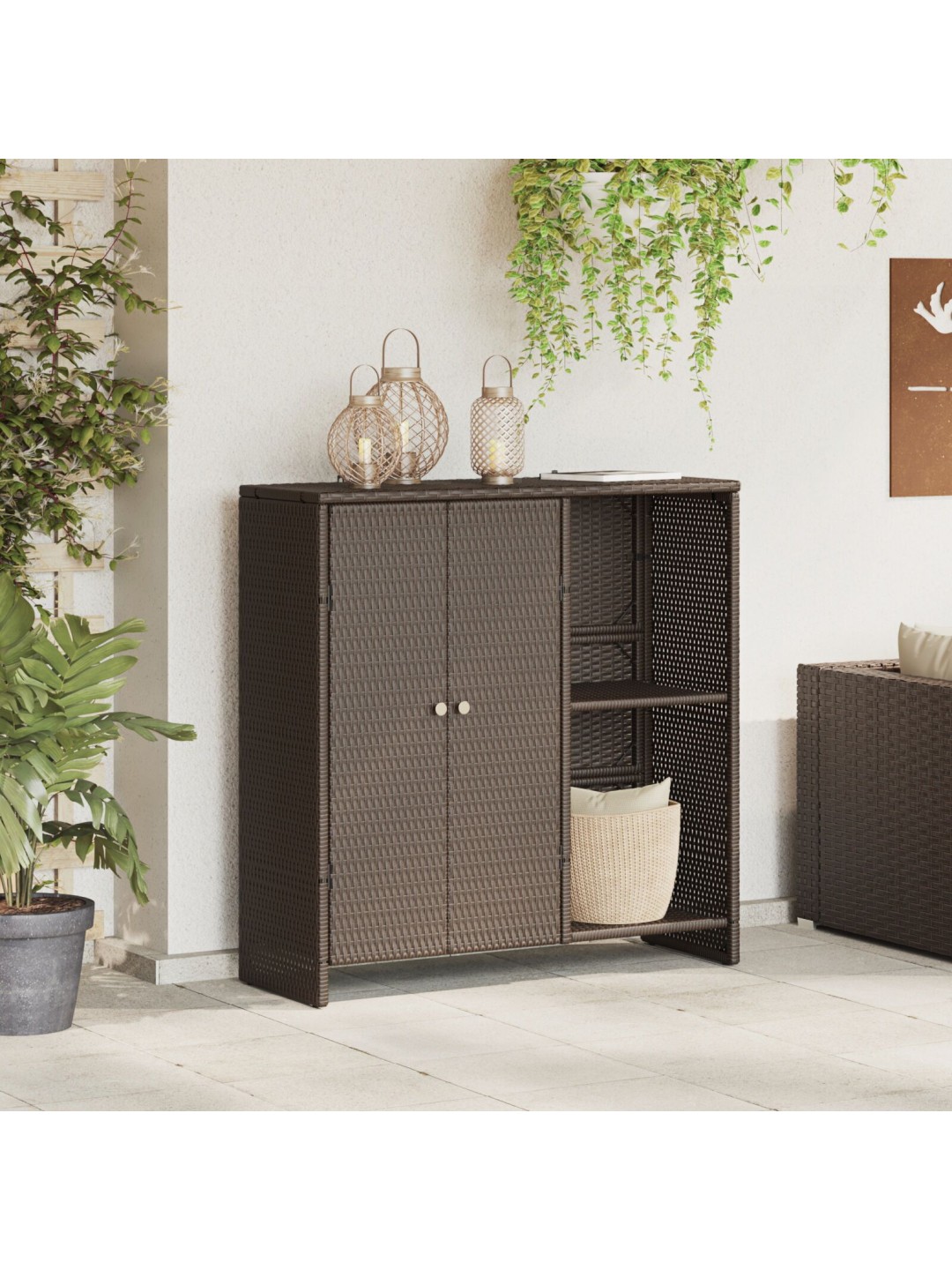 Úložný kabinet hnědý 100x36x102 cm ratan