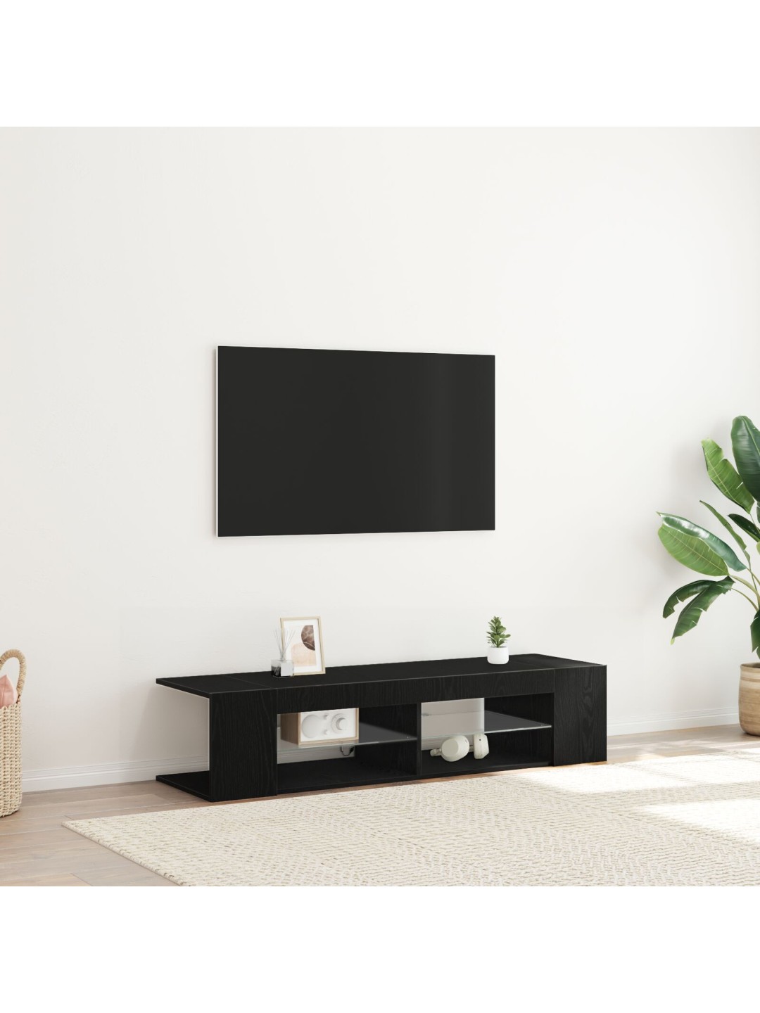 Tv skříňka s led osvětlením, černý dub, 135x39x30 cm, kompozitní dřevo
