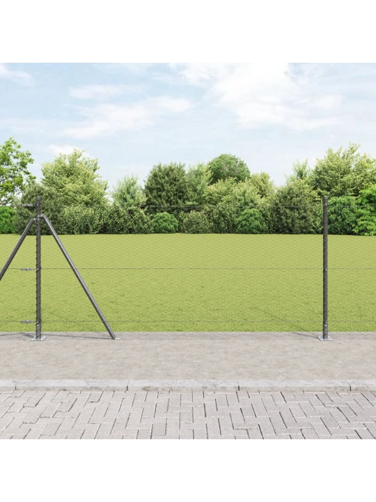 Šedý šestiúhelníkový plot 0,8x10 m ocel, ocelové sloupky s základovými deskami 7 ks ø32mm 90cm pozinkovaná ocel