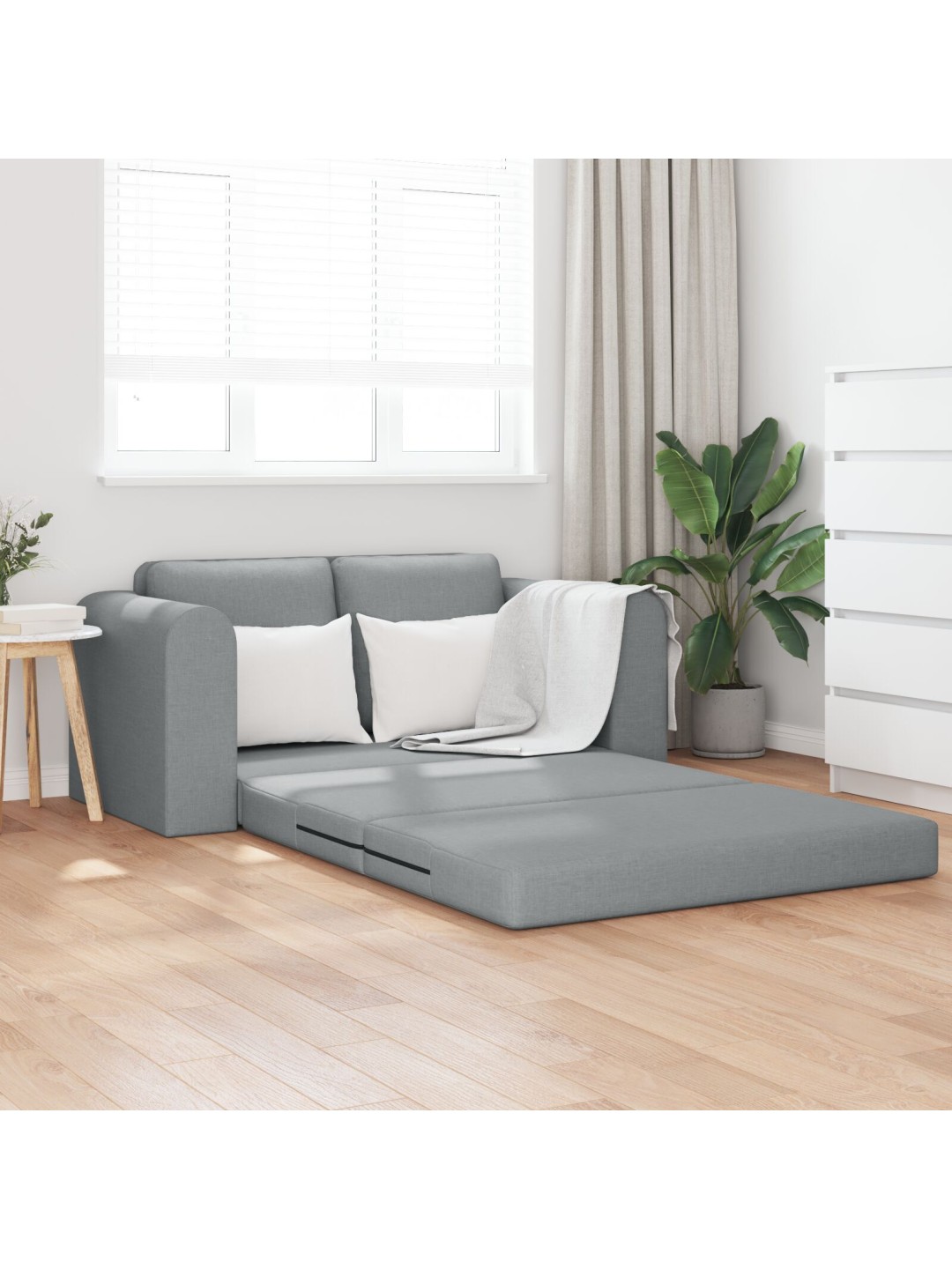 Floor sofa bed 2-v-1 světle šedá 148x71x83 cm tkanina