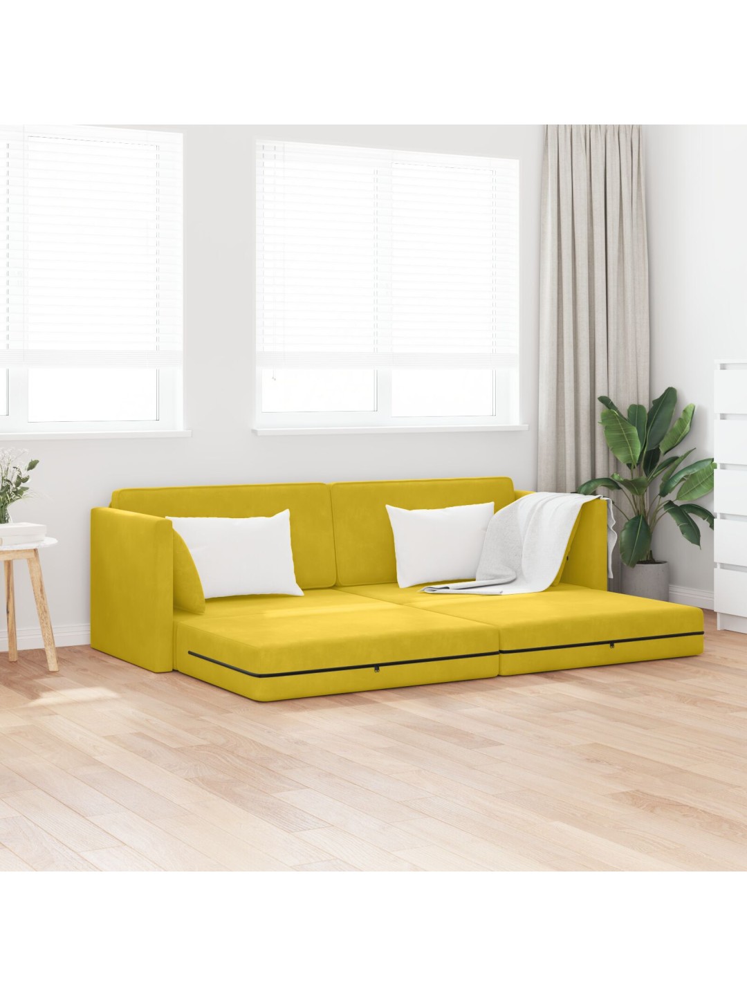 Pohovka na podlaze 2v1 žlutá 213x144x60 cm samet