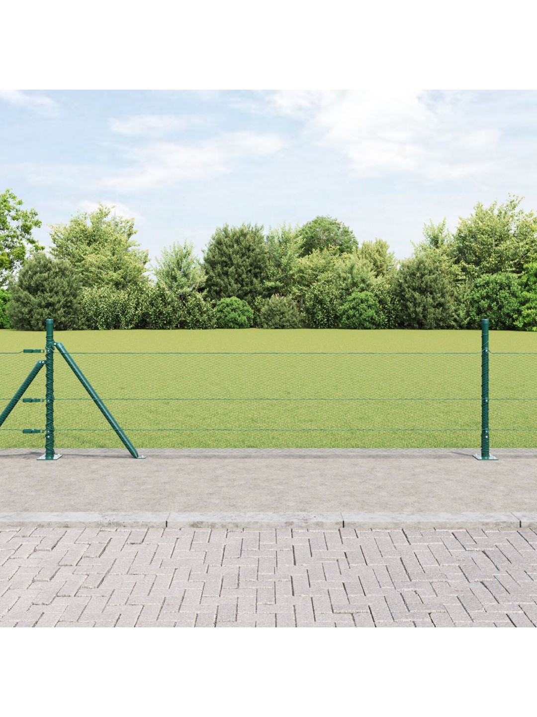 Šestiúhelníkový plot zelený 0.5x10 m ocel, plotové sloupky s podstavci 7ks ø32mm 70cm galvanizovaná ocel