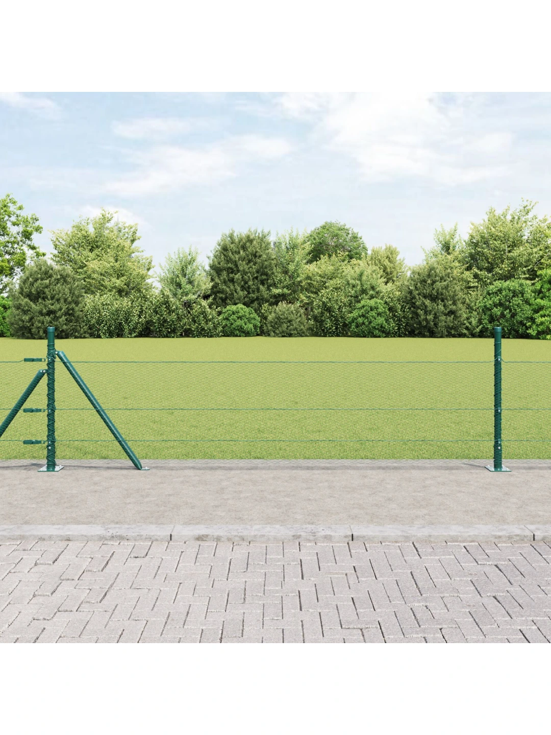 Šestiúhelníkový plot zelený 0.5x10 m ocel, plotové sloupky s podstavci 7ks ø32mm 70cm galvanizovaná ocel