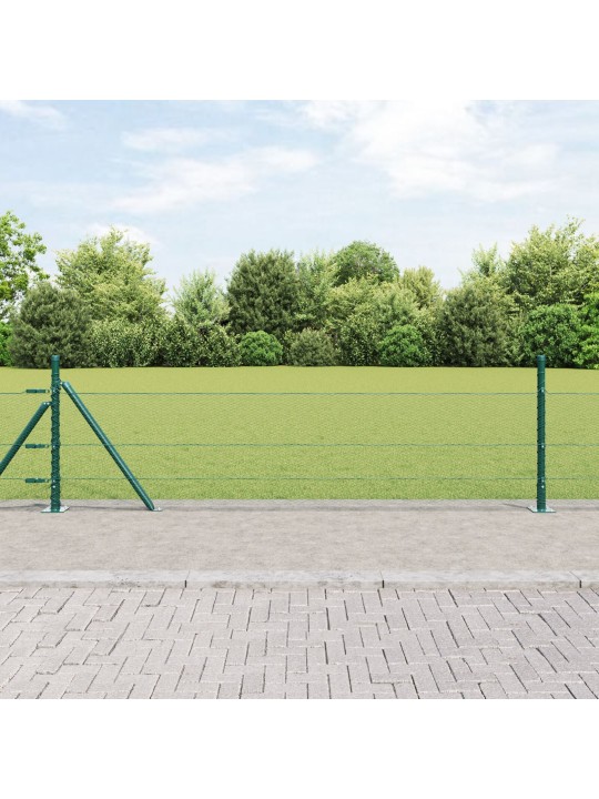 Šestiúhelníkový plot zelený 0.5x10 m ocel, plotové sloupky s podstavci 7ks ø32mm 70cm galvanizovaná ocel