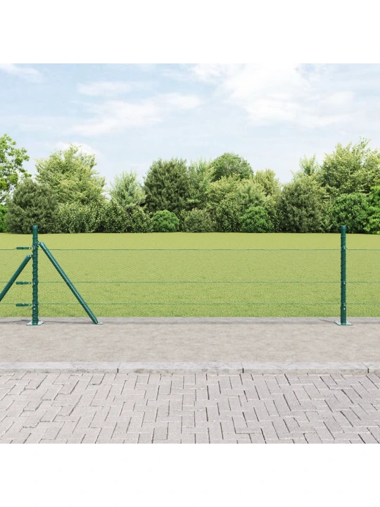 Šestiúhelníkový plot zelený 0.5x10 m ocel, plotové sloupky s podstavci 7ks ø32mm 70cm galvanizovaná ocel