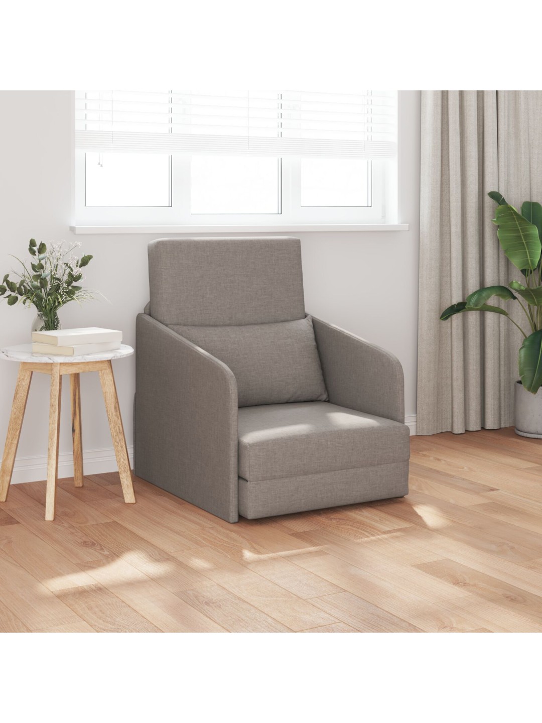 Podlahová rozkládací postel 2-v-1 taupe 65x80x83 cm textil