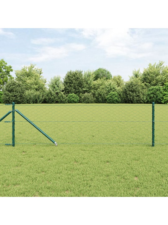 Zelený hexagonální plot 0.8x100 m ocel, zahradní sloupky s hrotem 13 ks ø32 mm 100 cm pozinkovaná ocel