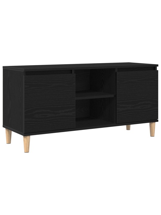 Tv stolek s dřevěnýma nohama černý dub 102x35x50 cm