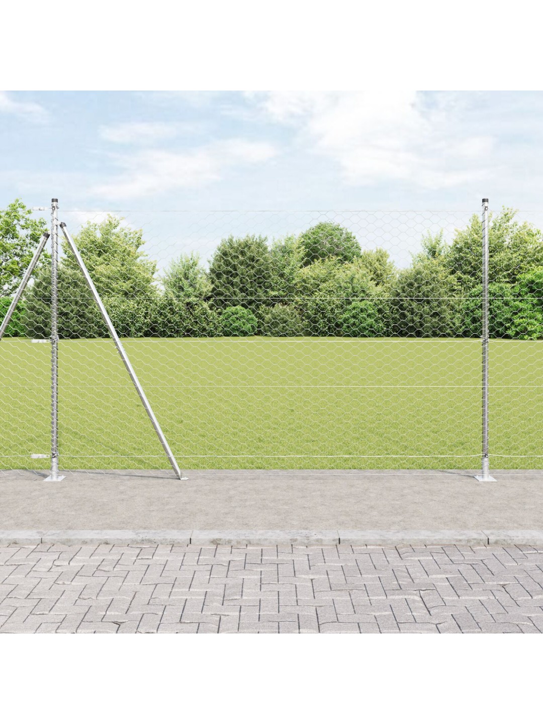 Šestiboký plot 1,4x50 m pozinkovaná ocel, plotové sloupky s základovými deskami 13 ks ø32mm 78,5cm pozinkovaná ocel