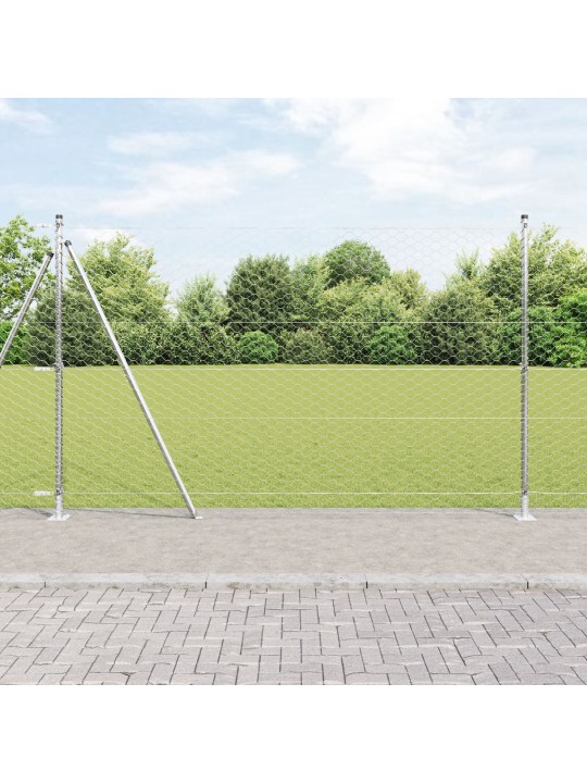 Šestiboký plot 1,4x50 m pozinkovaná ocel, plotové sloupky s základovými deskami 13 ks ø32mm 78,5cm pozinkovaná ocel