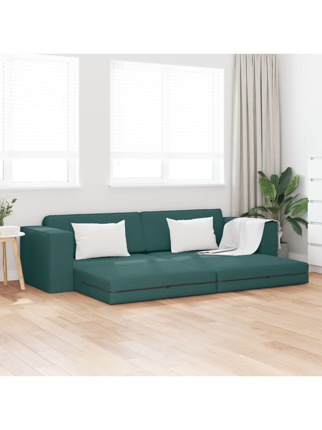 Pohovka na podlaze 2-v-1 tmavě zelená 245x150x60.5 cm textil