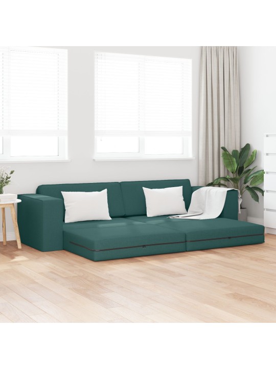 Pohovka na podlaze 2-v-1 tmavě zelená 245x150x60.5 cm textil